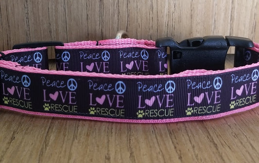 Large/ Medium/ Peace Love and Rescue Pink Collar For Pets