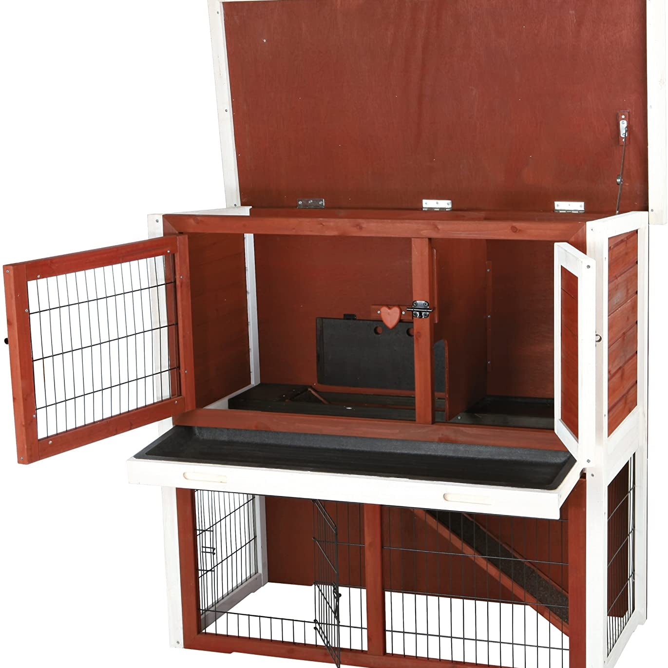 Medium Brown White Rabbit Cage with Pitched Roof | Pet Care Decarini