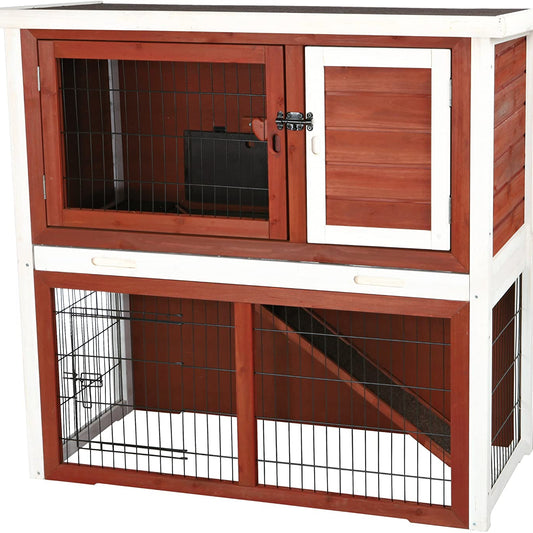 Medium Brown White Rabbit Cage with Pitched Roof | Pet Care Decarini